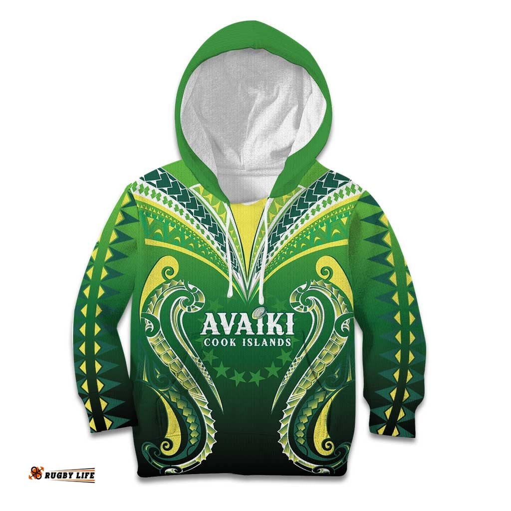 Custom Rugby Cook Islands Avaiki Kid Hoodie Green Kuki Airani Tribal Maori Inspired LT9
