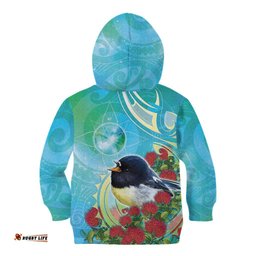 New Zealand Tomtit Kid Hoodie Maori Koru With Pohutukawa Galaxy Style LT05