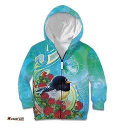New Zealand Tomtit Kid Hoodie Maori Koru With Pohutukawa Galaxy Style LT05
