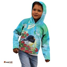 New Zealand Tomtit Kid Hoodie Maori Koru With Pohutukawa Galaxy Style LT05