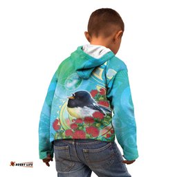 New Zealand Tomtit Kid Hoodie Maori Koru With Pohutukawa Galaxy Style LT05
