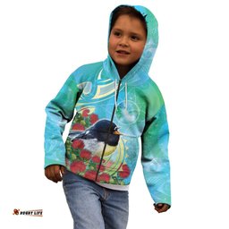 New Zealand Tomtit Kid Hoodie Maori Koru With Pohutukawa Galaxy Style LT05