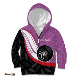 Personalised Aotearoa Lawn Bowls Kid Hoodie Maori and Silver Fern Sporty Style Pink Color LT03