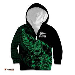 New Zealand Lawn Bowls Custom Kid Hoodie Green Maori Warrior Tribal Silver Fern LT9