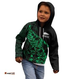 New Zealand Lawn Bowls Custom Kid Hoodie Green Maori Warrior Tribal Silver Fern LT9