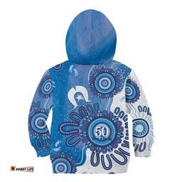 NAIDOC Week 2026 Kid Hoodie 50 Years Deadly Dhari Blue Aboriginal Art LT14