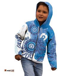 NAIDOC Week 2026 Kid Hoodie 50 Years Deadly Dhari Blue Aboriginal Art LT14