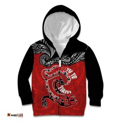 Personalised Aotearoa Toitu Te Tiriti Kid Hoodie Taniwha Tribal Motifs LT03