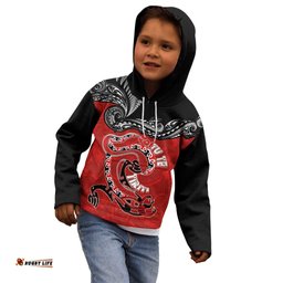 Personalised Aotearoa Toitu Te Tiriti Kid Hoodie Taniwha Tribal Motifs LT03
