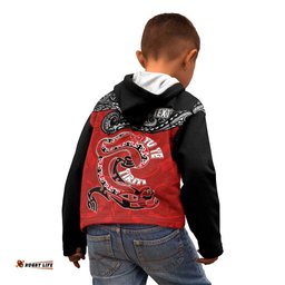 Personalised Aotearoa Toitu Te Tiriti Kid Hoodie Taniwha Tribal Motifs LT03