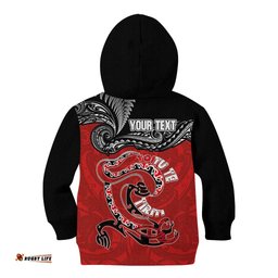 Personalised Aotearoa Toitu Te Tiriti Kid Hoodie Taniwha Tribal Motifs LT03