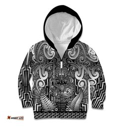 Custom New Zealand Taiaha Maori Kid Hoodie Kiwikiwi Minimalist Silver Fern Tukutuku Motif LT9