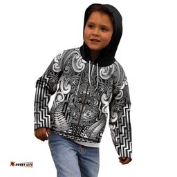 Custom New Zealand Taiaha Maori Kid Hoodie Kiwikiwi Minimalist Silver Fern Tukutuku Motif LT9