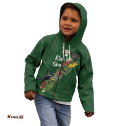 Kia Ora New Zealand Floral Personalized Kid Hoodie Sage Green LT7