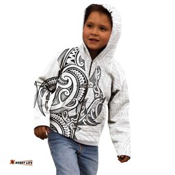 New Zealand Hammerhead Shark Kid Hoodie Maori Haehae Mangopare White LT14