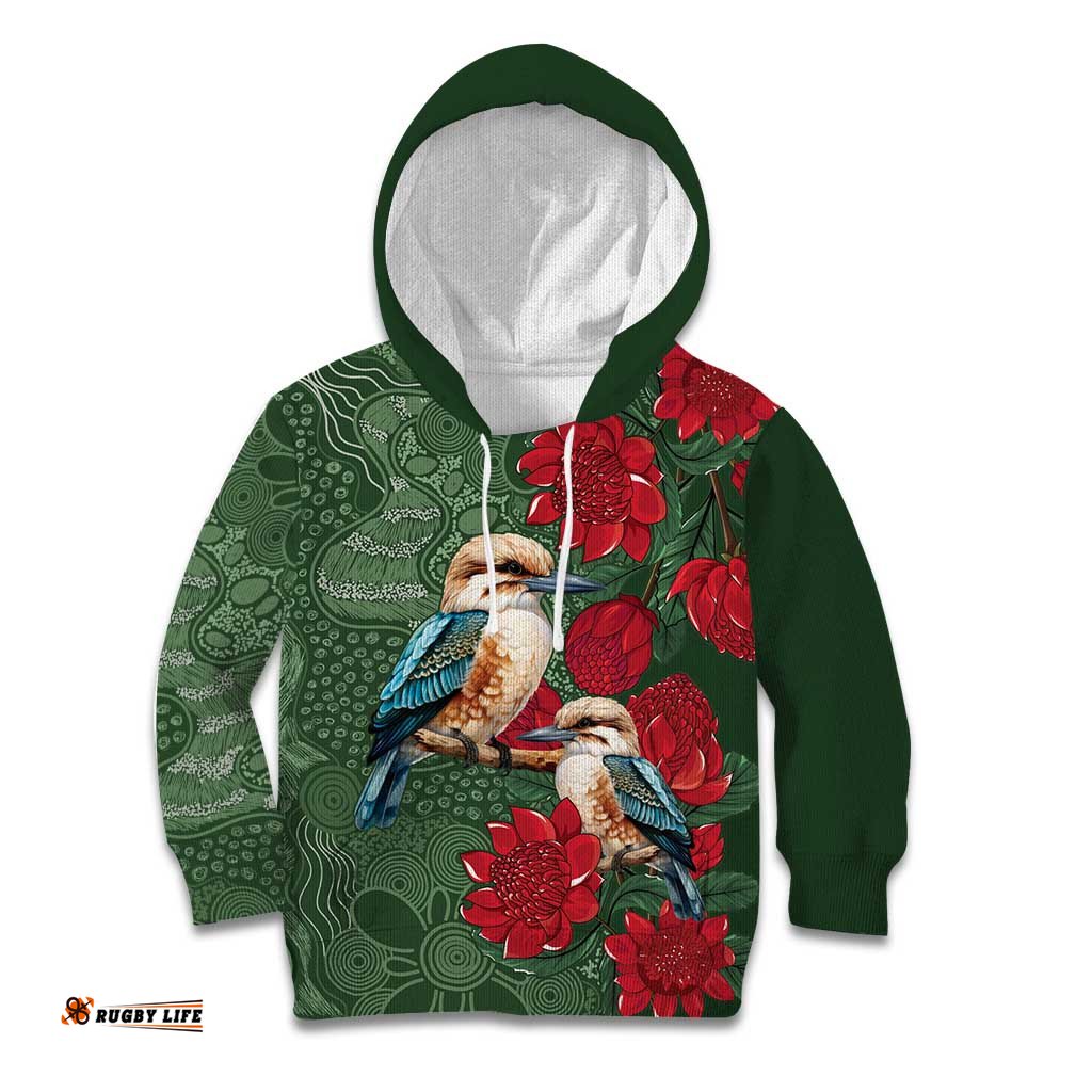Kokaburra and Waratah Kid Hoodie Aboriginal Art LT9