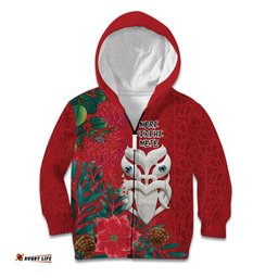 Maori Wheku Meri Kirihimete Personalised Kid Hoodie All Red Indigenous Maori Motif LT9