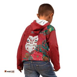 Maori Wheku Meri Kirihimete Personalised Kid Hoodie All Red Indigenous Maori Motif LT9