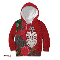 Maori Wheku Meri Kirihimete Personalised Kid Hoodie All Red Indigenous Maori Motif LT9