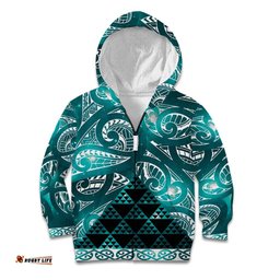 Matariki New Zealand Kid Hoodie NZ Niho Taniwha Maori New Year Cyan Galaxy LT14