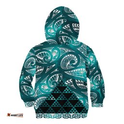 Matariki New Zealand Kid Hoodie NZ Niho Taniwha Maori New Year Cyan Galaxy LT14