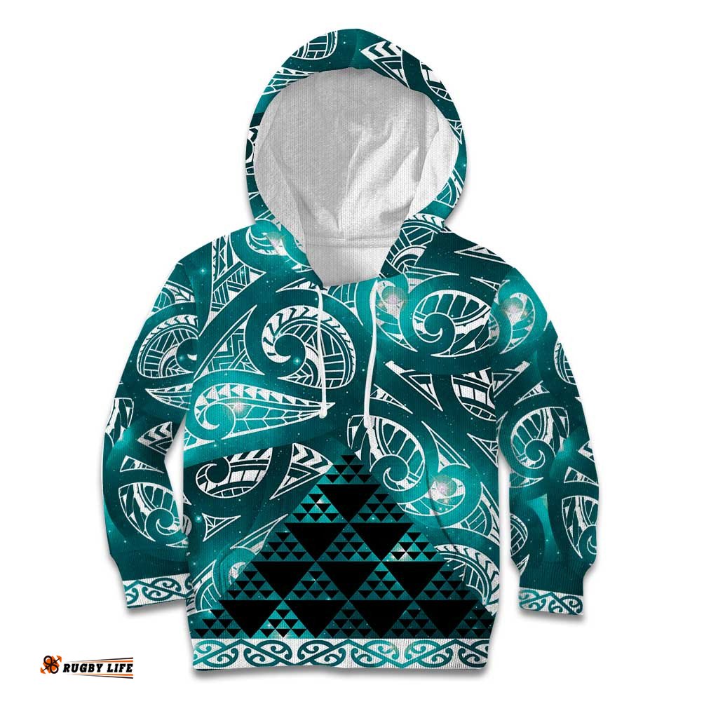 Matariki New Zealand Kid Hoodie NZ Niho Taniwha Maori New Year Cyan Galaxy LT14