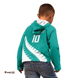 Custom New Zealand Cricket Kid Hoodie Kiwi Birds Haka Dance Turquoise Fern Sporty Style LT03