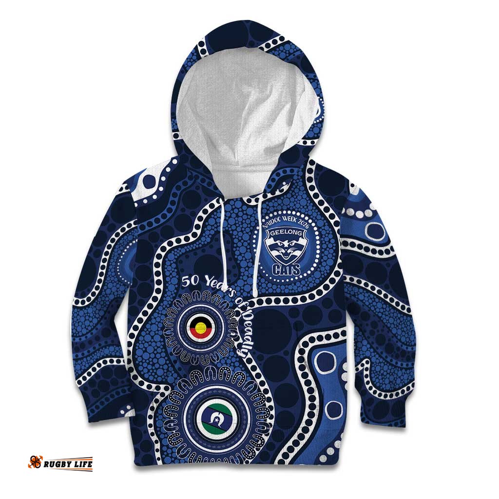 Geelong Cats NAIDOC Week 2026 Personalised Kid Hoodie 50 Years of Deadly Aboriginal Art LT14