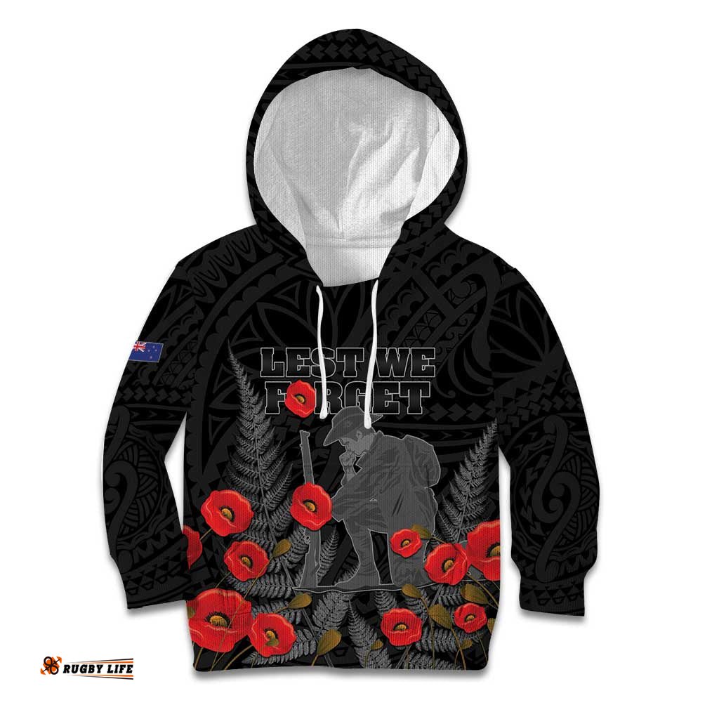 Personalised New Zealand ANZAC Day Kid Hoodie Lest We Forget Soldier Memorial LT15
