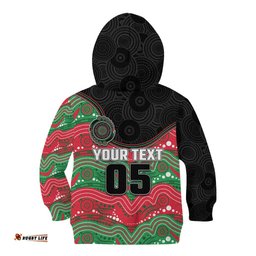 Custom Rabbitohs Kid Hoodie Rabbit Mascot With Aboriginal Indigenous DT05