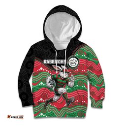 Custom Rabbitohs Kid Hoodie Rabbit Mascot With Aboriginal Indigenous DT05