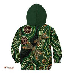 Green Indigenous Dragonfly Australia Kid Hoodie Aboriginal Art LT14