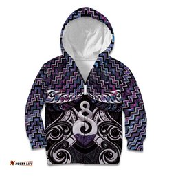New Zealand Maori Kid Hoodie Poutama Pikorua Purple Paua Shell LT05