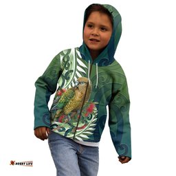 New Zealand Kea Bird Kid Hoodie With Maori Koru Fern LT05