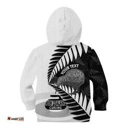 New Zealand Silver Fern Curling Personalised Kid Hoodie Aotearoa Kiwi Ponga Black White Version LT14