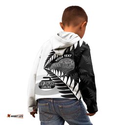 New Zealand Silver Fern Curling Personalised Kid Hoodie Aotearoa Kiwi Ponga Black White Version LT14