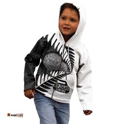 New Zealand Silver Fern Curling Personalised Kid Hoodie Aotearoa Kiwi Ponga Black White Version LT14