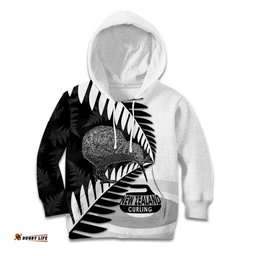 New Zealand Silver Fern Curling Personalised Kid Hoodie Aotearoa Kiwi Ponga Black White Version LT14