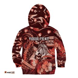 Personalised Maori Romantic Valentine Kid Hoodie The Hongi Kiss Red Galaxy DT05