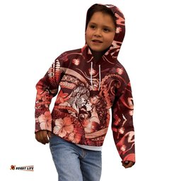 Personalised Maori Romantic Valentine Kid Hoodie The Hongi Kiss Red Galaxy DT05