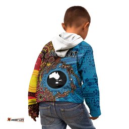 Personalised Australia and Fiji Together Kid Hoodie Tribal Palm Tree with Tapa and Aboriginal Animals Half Style LT03