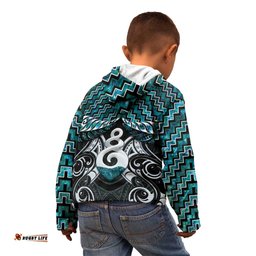 New Zealand Maori Kid Hoodie Poutama Pikorua Turquoise Paua Shell LT05