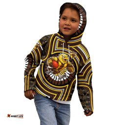 Hawthorn Hawks Kid Hoodie Indigenous Monochrome Dot Art Mascot Style TS04