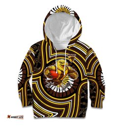 Hawthorn Hawks Kid Hoodie Indigenous Monochrome Dot Art Mascot Style TS04