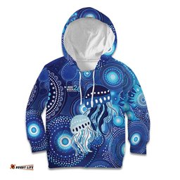 NAIDOC Deadly 50 Years Kid Hoodie Jellyfish Aboriginal Culture Inspired Blue LT9