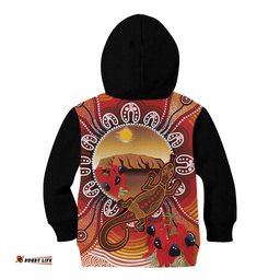 Indigenous Goanna Australia Kid Hoodie Aussie Uluru Ayers Rock Sturt's Desert Pea LT14