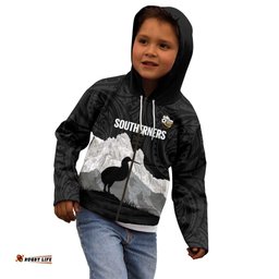 New Zealand South Island Football Custom Kid Hoodie Aoraki Mount Cook With Kiwi Maori Pattern LT14