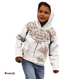 New Zealand Manta Ray Tattoo Kid Hoodie Aotearoa Maori Haehae Beige LT14