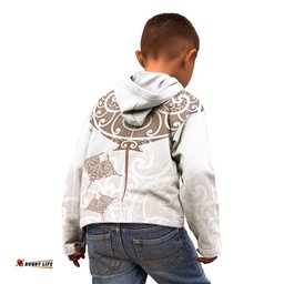 New Zealand Manta Ray Tattoo Kid Hoodie Aotearoa Maori Haehae Beige LT14