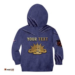 Personalised ANZAC Day Kid Hoodie Poppy Flowers Ripped Fabric Effect DT05